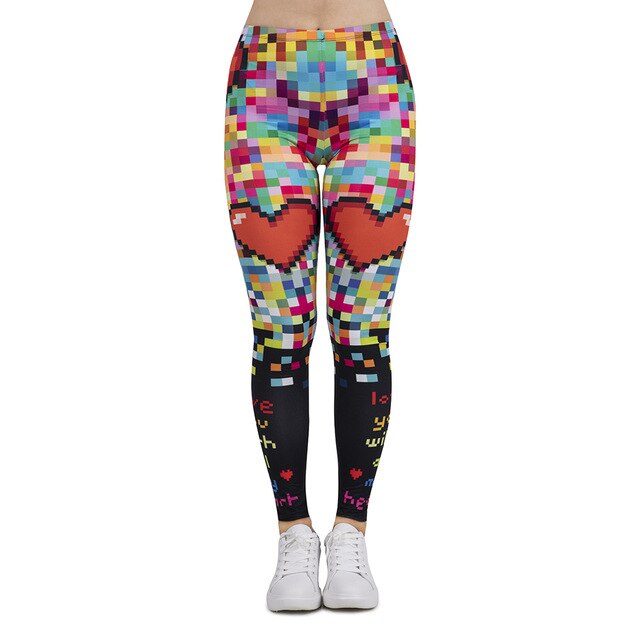 Women Legging Pixel Love Printing Leggins Slim High Elasticity Legins Popular Fitness Leggings Female Pants
