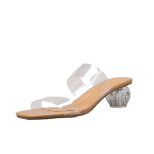 Transparent High Heels Women Square Toe Sandals Summer Shoes Woman Clear High Pumps Wedding Jelly Buty Damskie Heels Slippers