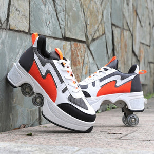 Hot Shoes Casual Sneakers Walk+Skates Deform Wheel Skates for Adult Men Women Unisex Couple Childred Runaway Skates Four-wheeled