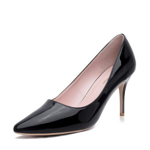 GENSHUO Women Pumps Brand High Heels Black Patent Leather Pointed Toe Sexy Stiletto Shoes Woman Ladies Plus Big Size 11 12