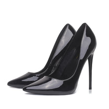 Load image into Gallery viewer, GENSHUO Women Pumps Brand High Heels Black Patent Leather Pointed Toe Sexy Stiletto Shoes Woman Ladies Plus Big Size 11 12
