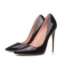 Load image into Gallery viewer, GENSHUO Women Pumps Brand High Heels Black Patent Leather Pointed Toe Sexy Stiletto Shoes Woman Ladies Plus Big Size 11 12
